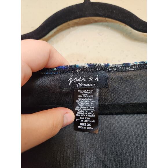 Joei & I Women's‎ Blue Black Stretch V-Neck Tie Front Long Sleeve Blouse Size 2X - Picture 4 of 6